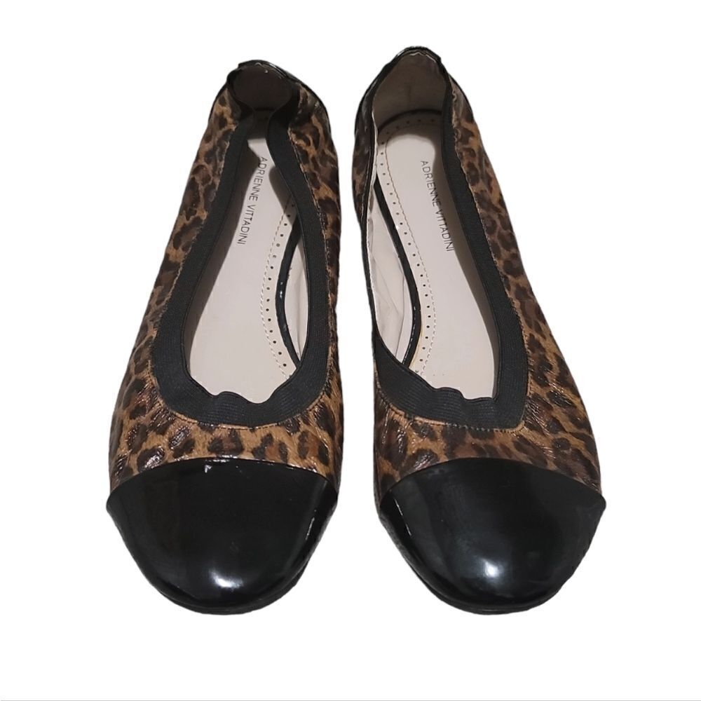 Adrienne Vittadini Leopard Print Flats with Black Patent Cap Toe size 10